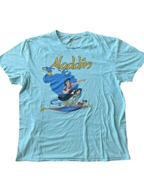 Disney Aladdin Graphic Aqua Tee T-shirt Cover Up Soft Swim Top Women's L